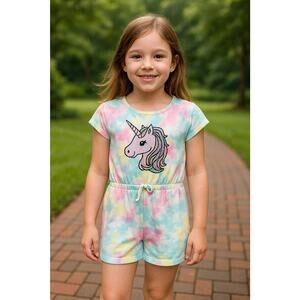 Btween Girls Casual Tie Dye Unicorn Romper Girls Size 10 Preppy Stretch Comfy